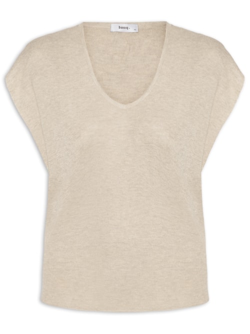 Blusa Feminina Tricot Sem Manga Oversized - Bege