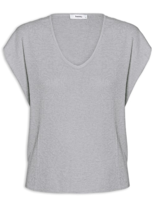 Blusa Feminina Tricot Sem Manga Oversized - Cinza