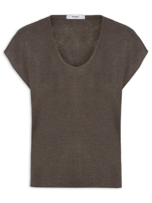 Blusa Feminina Tricot Sem Manga Oversized - Marrom