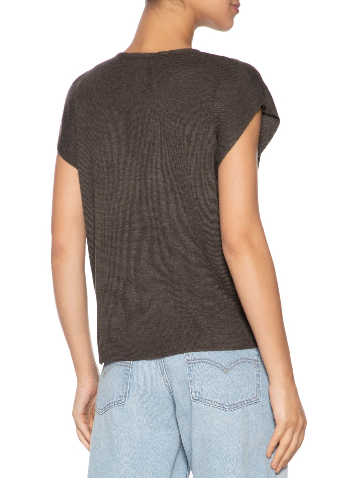 Blusa Feminina Tricot Sem Manga Oversized Marrom Basiq
