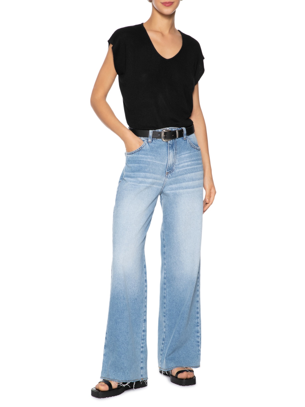 Blusa Feminina Tricot Sem Manga Oversized Preto Basiq