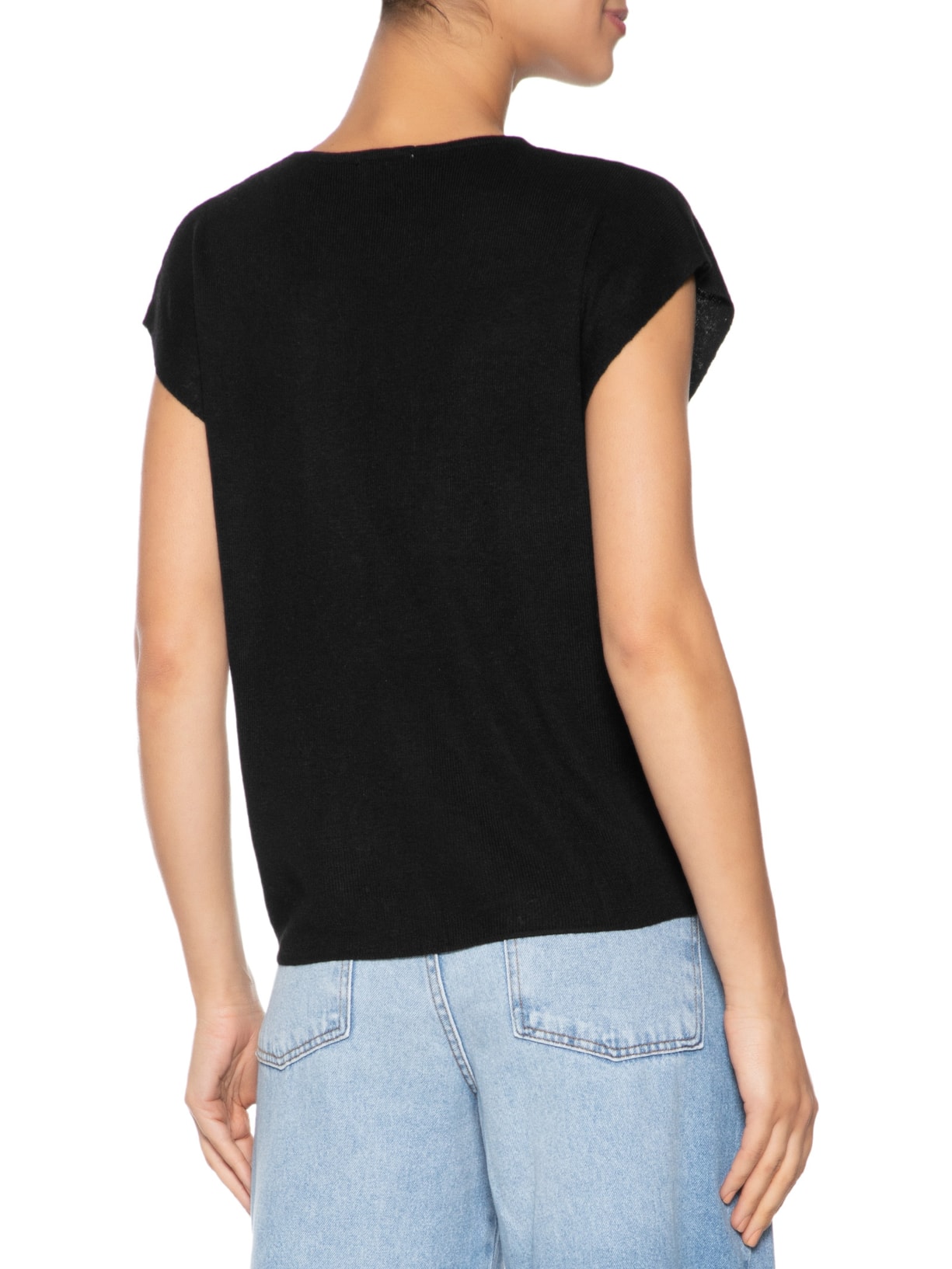 Blusa Feminina Tricot Sem Manga Oversized Preto Basiq