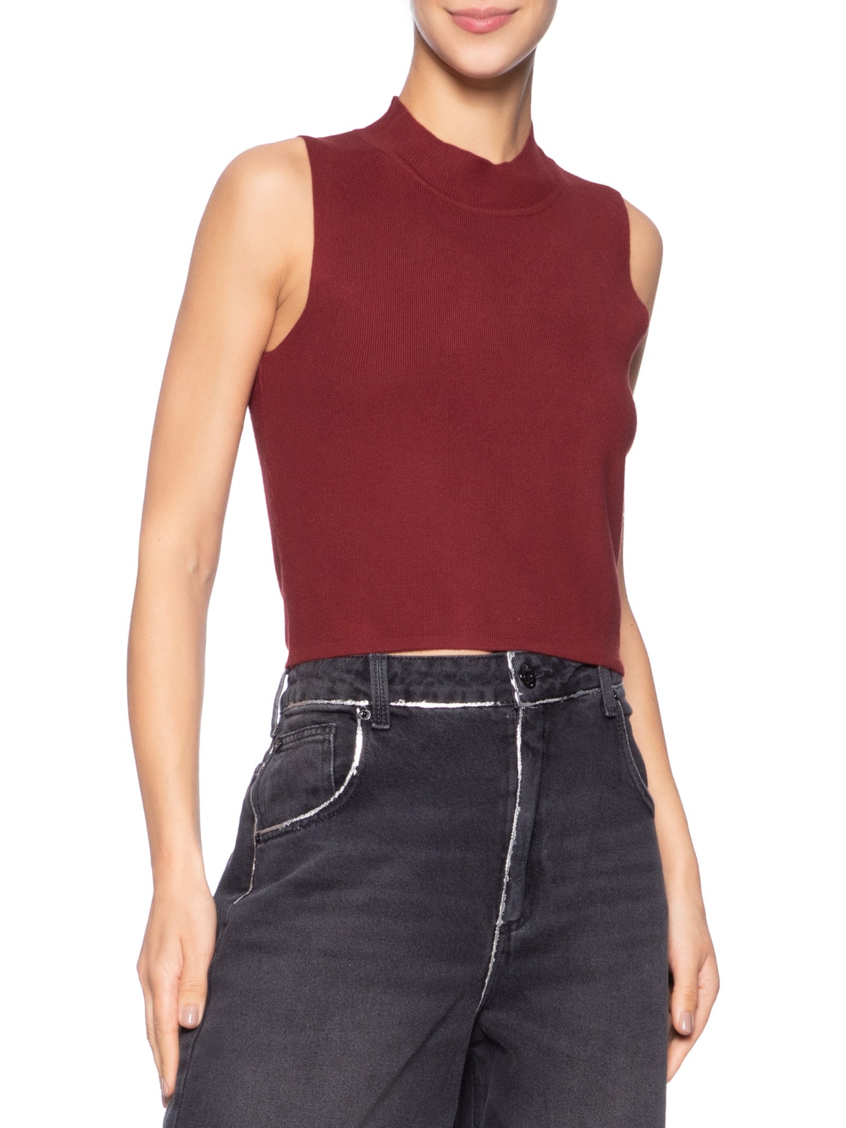 Blusa Feminina Tricot Sem Manga Vinho Market 33
