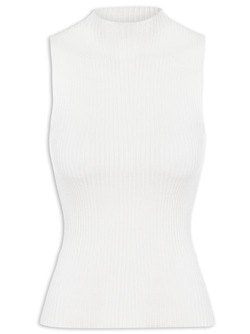 Blusa Feminina Tricot Sem Mangas Com Gola Alta - Branco