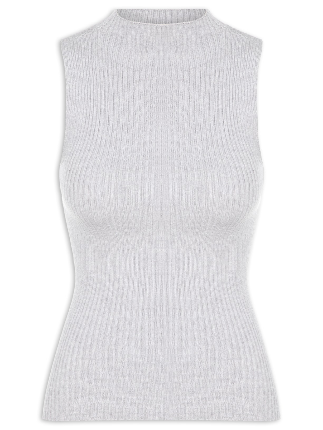 Blusa Feminina Tricot Sem Mangas Com Gola Alta - Cinza