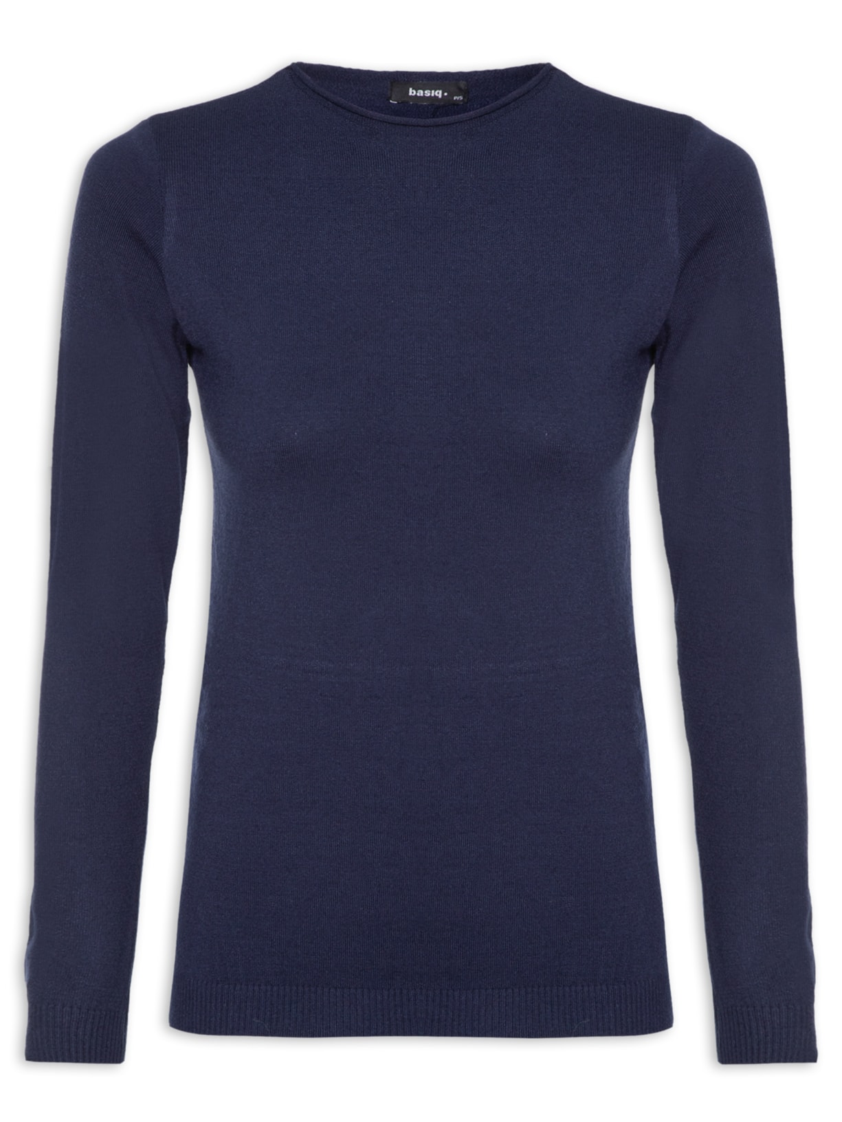 Blusa Feminina Tricot Slim Com Decote Redondo - Azul