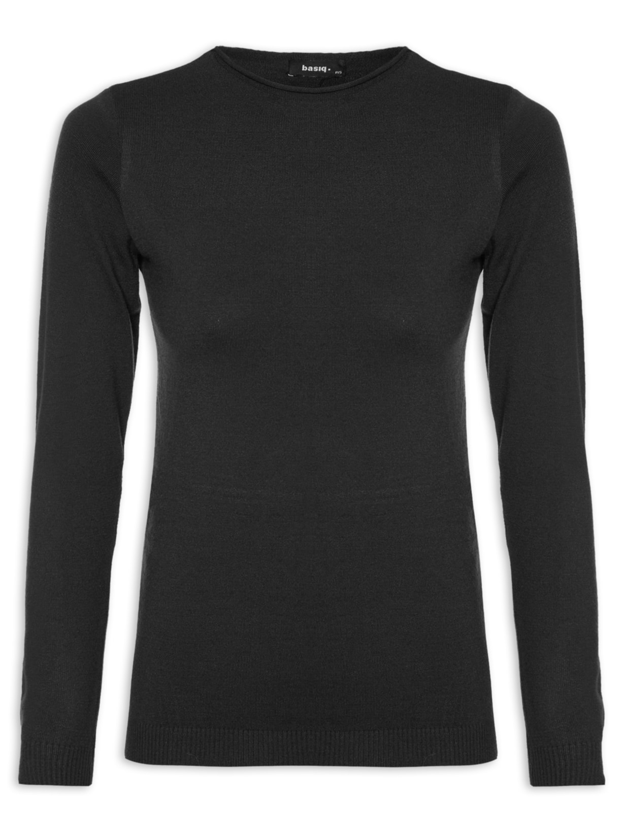 Blusa Feminina Tricot Slim Com Decote Redondo - Preto