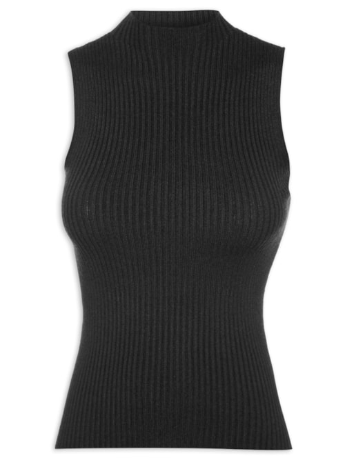 Blusa Feminina Tricot SM Com Gola Alta - Preto