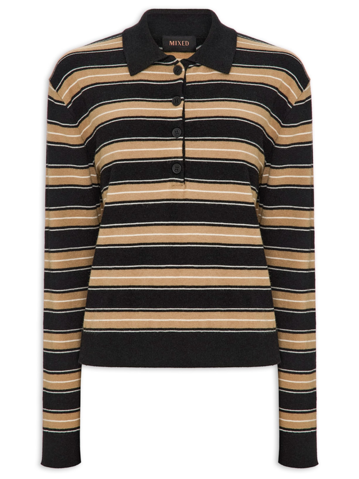 Blusa Feminina Tricot Stripes V27 Preto Mixed