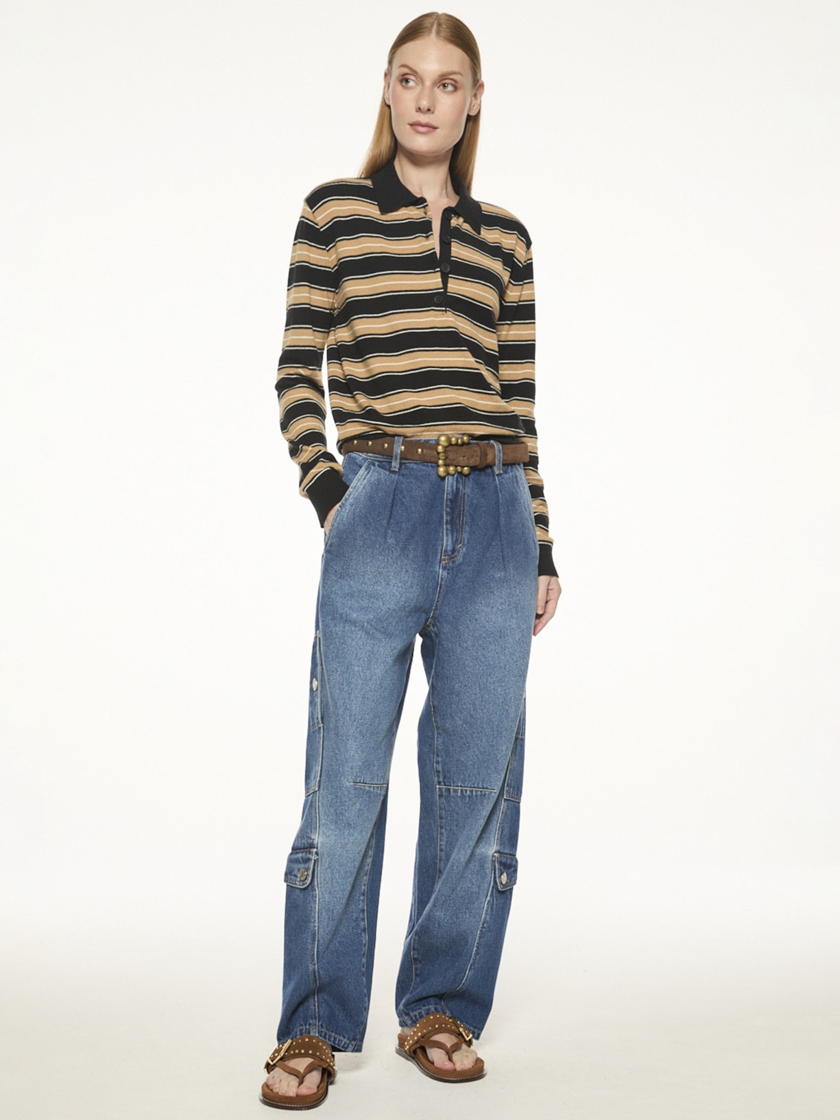 Blusa Feminina Tricot Stripes V27 Preto Mixed