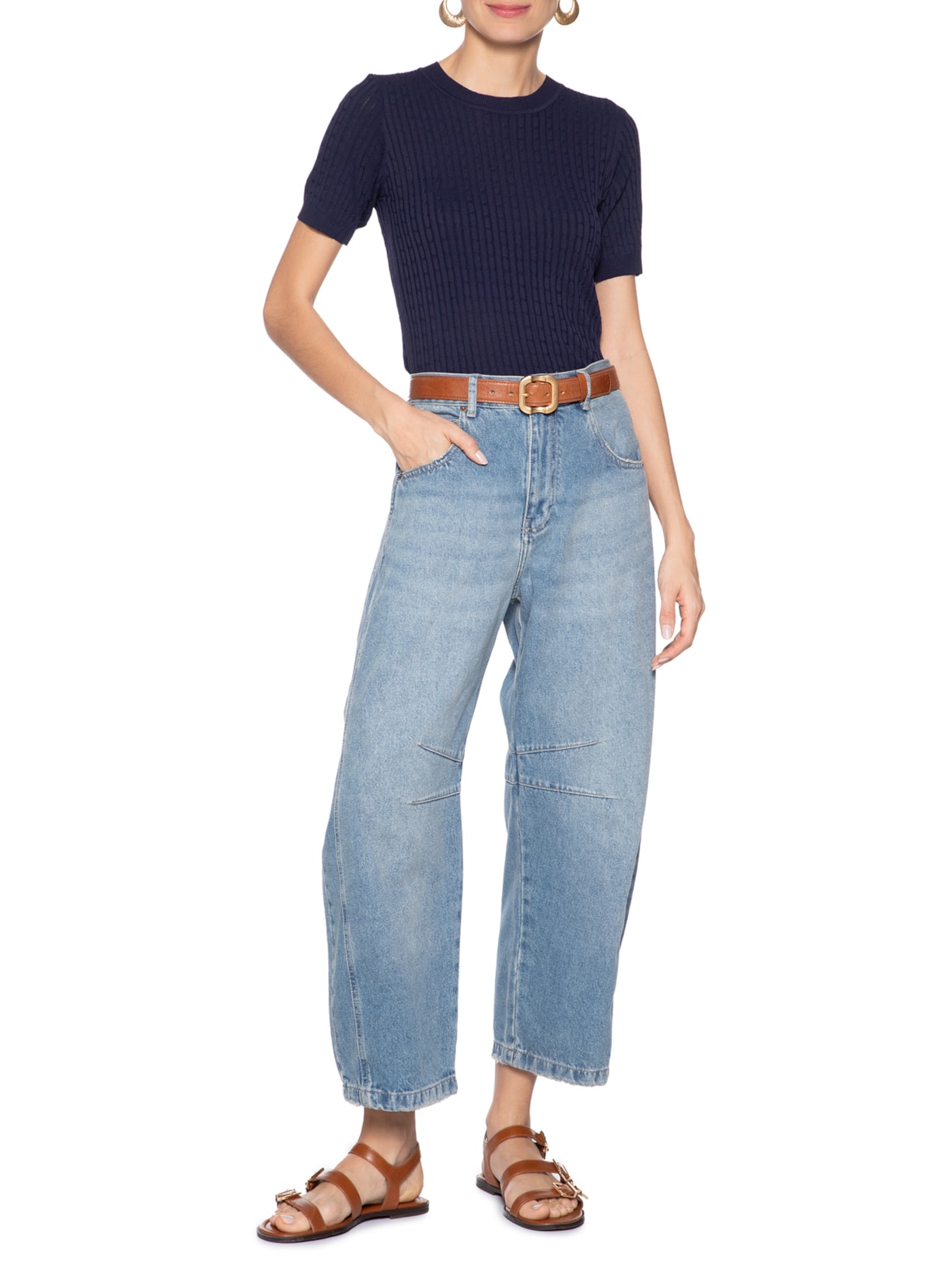 Blusa Feminina Tricot Texturizada Azul Basiq