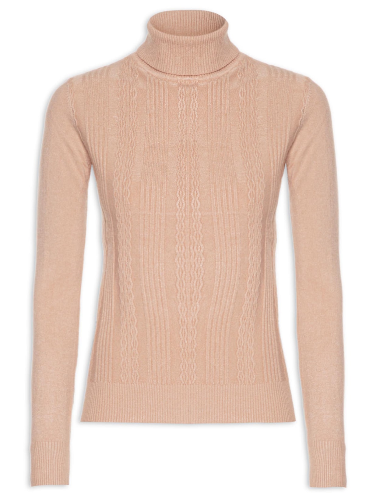 Blusa Feminina Tricot Texturizada Com Gola Alta - Bege