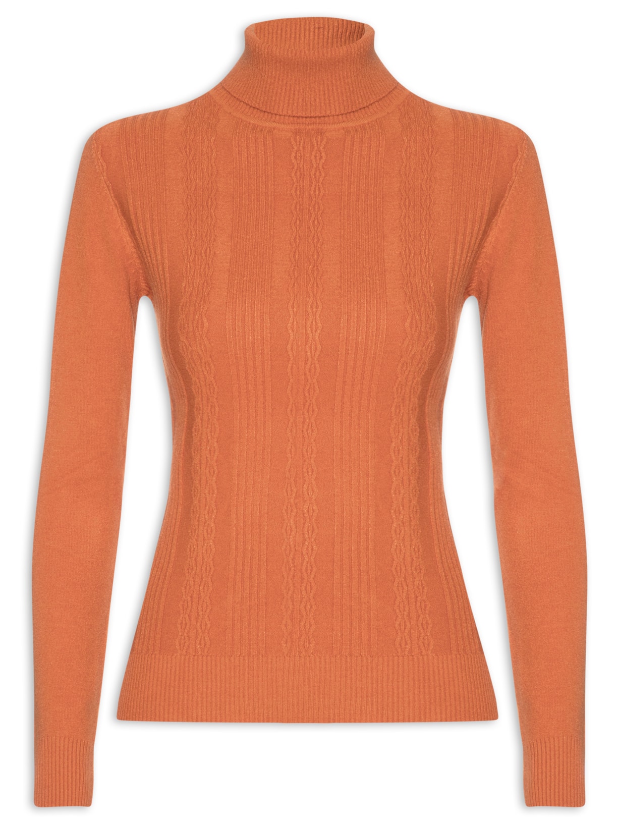 Blusa Feminina Tricot Texturizada Com Gola Alta - Laranja