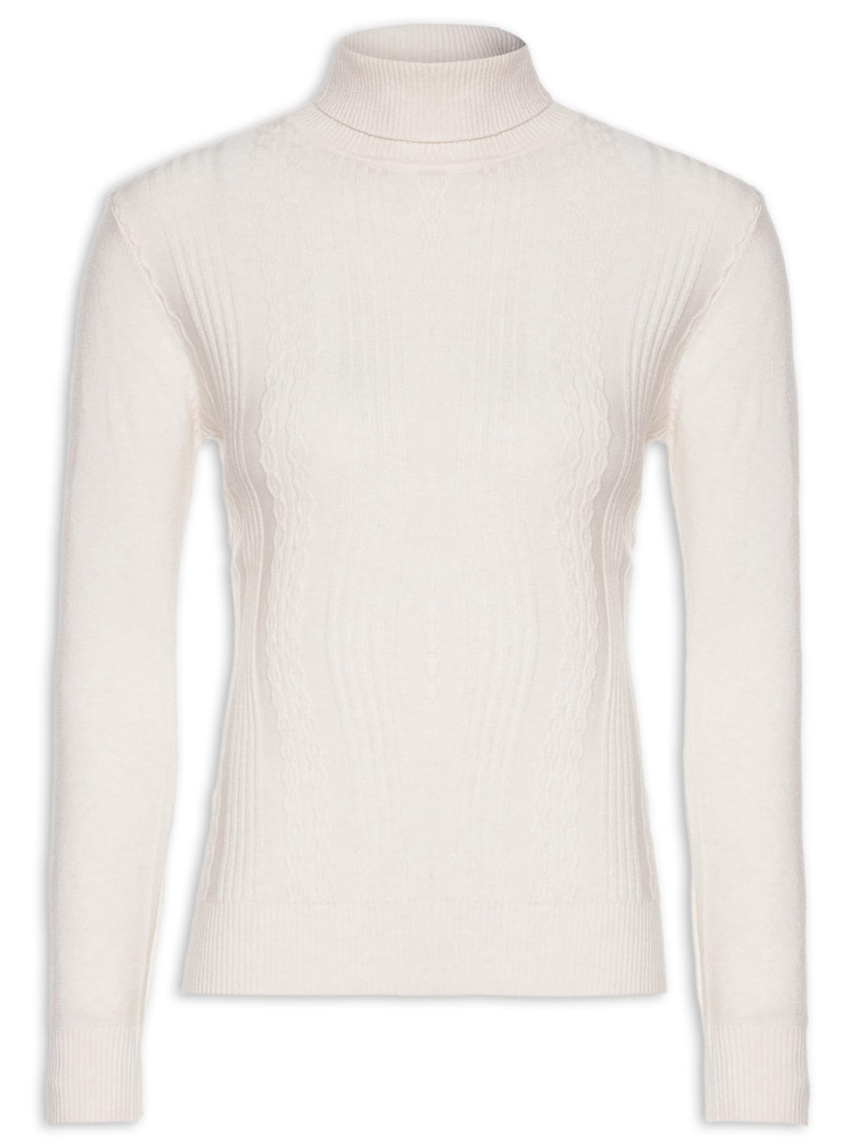 Blusa Feminina Tricot Texturizada Com Gola Alta - Off White