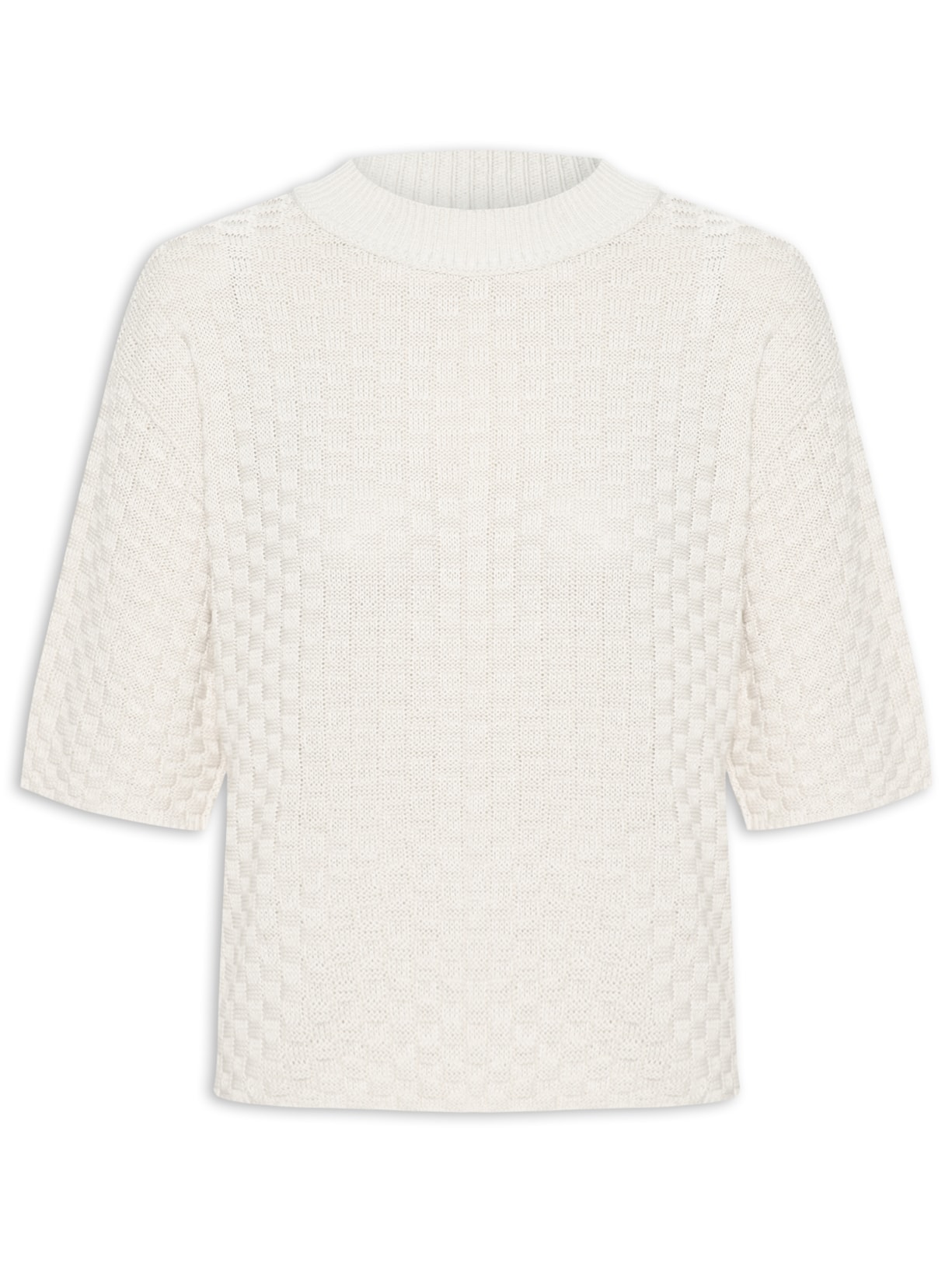 Blusa Feminina Tricot Texturizada Manga Curta - Off White