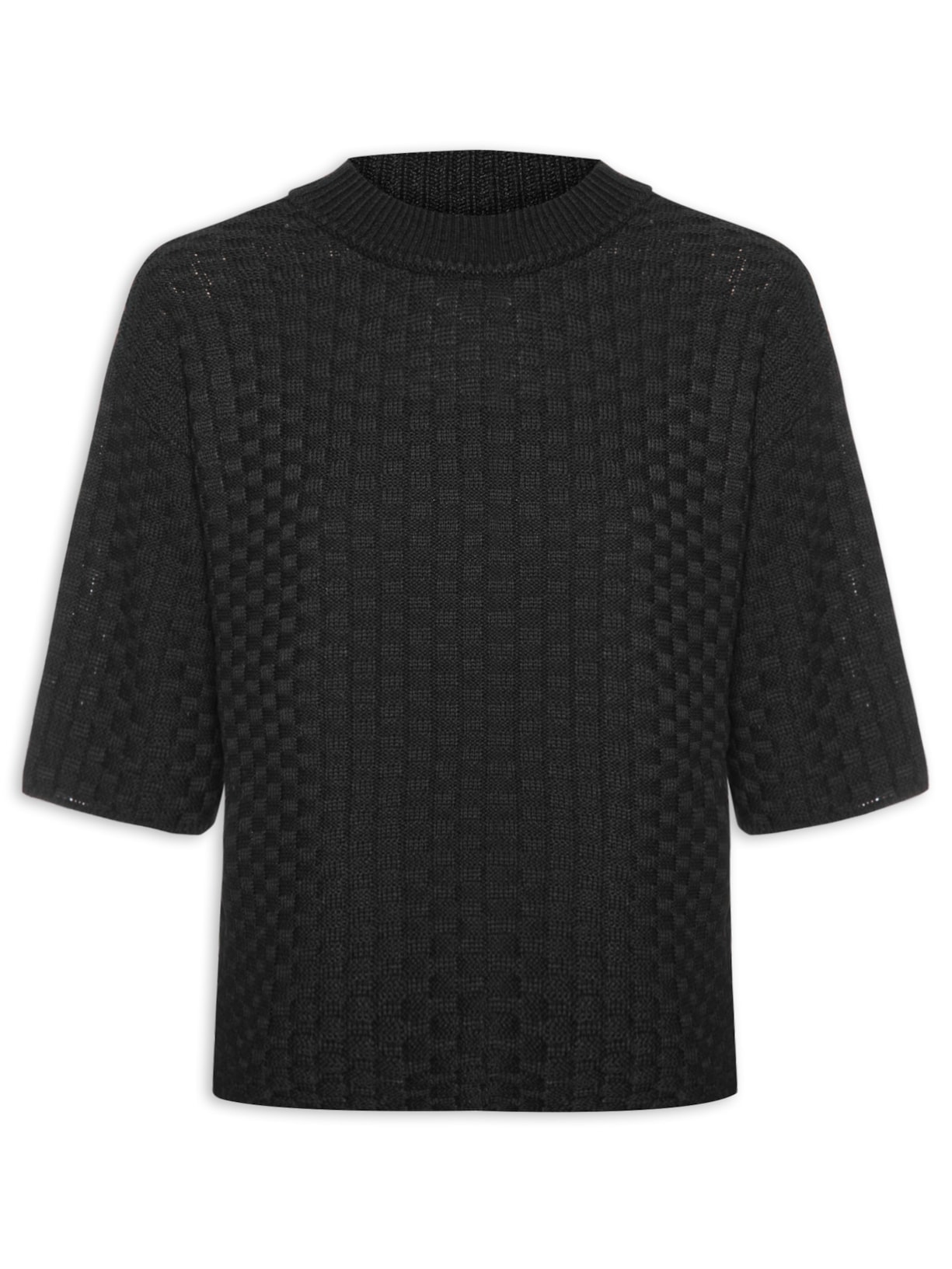 Blusa Feminina Tricot Texturizada Manga Curta - Preto