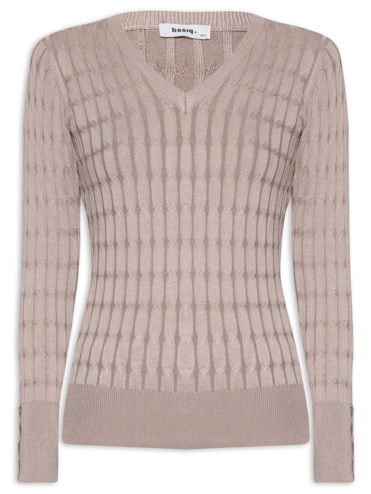 Blusa Feminina Tricot Texturizado Gola V - Bege