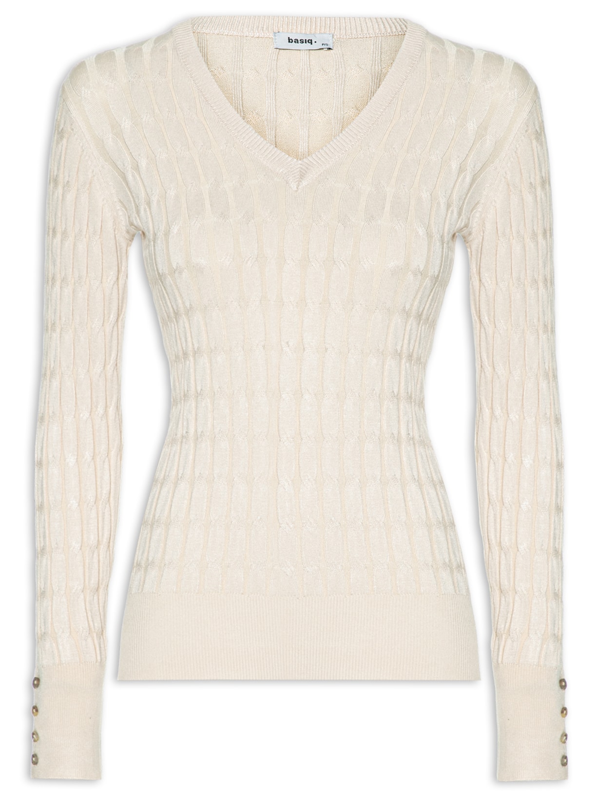 Blusa Feminina Tricot Texturizado Gola V - Off White