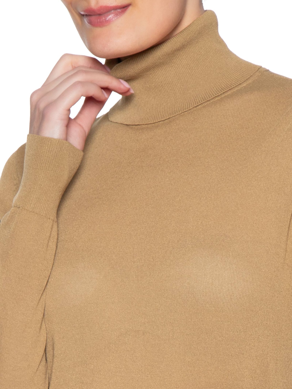 Blusa Feminina Tricot Transparência Gola Alta Bege Maria Filó