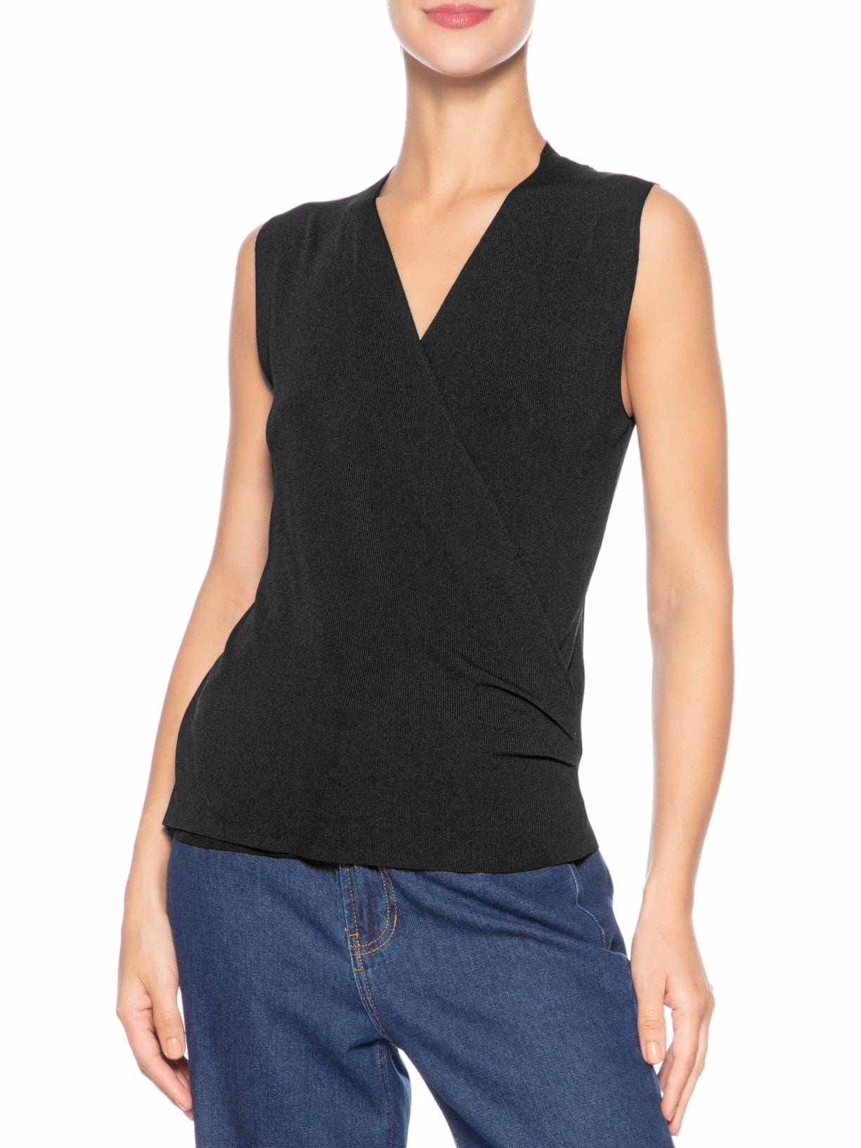Blusa Feminina Tricot Transpassada Preto Basiq