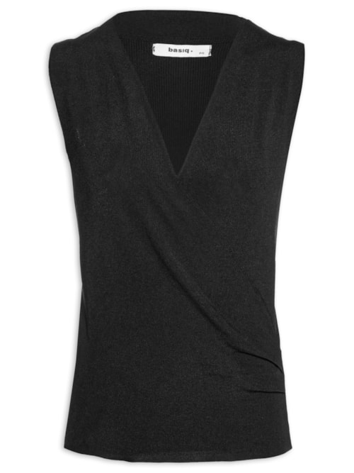 Blusa Feminina Tricot Transpassada - Preto