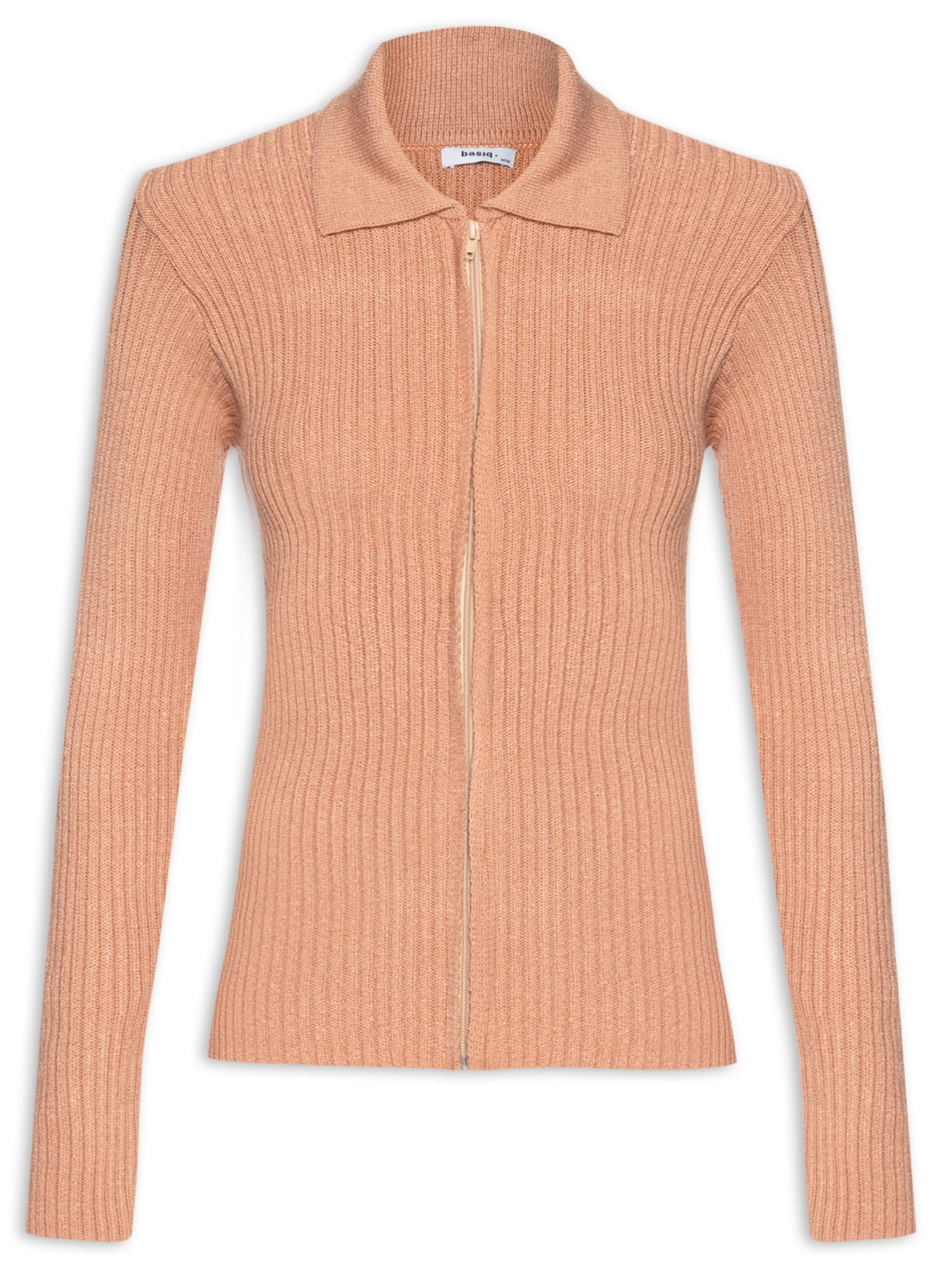 Blusa Feminina Tricot Zíper Gola Esporte - Bege