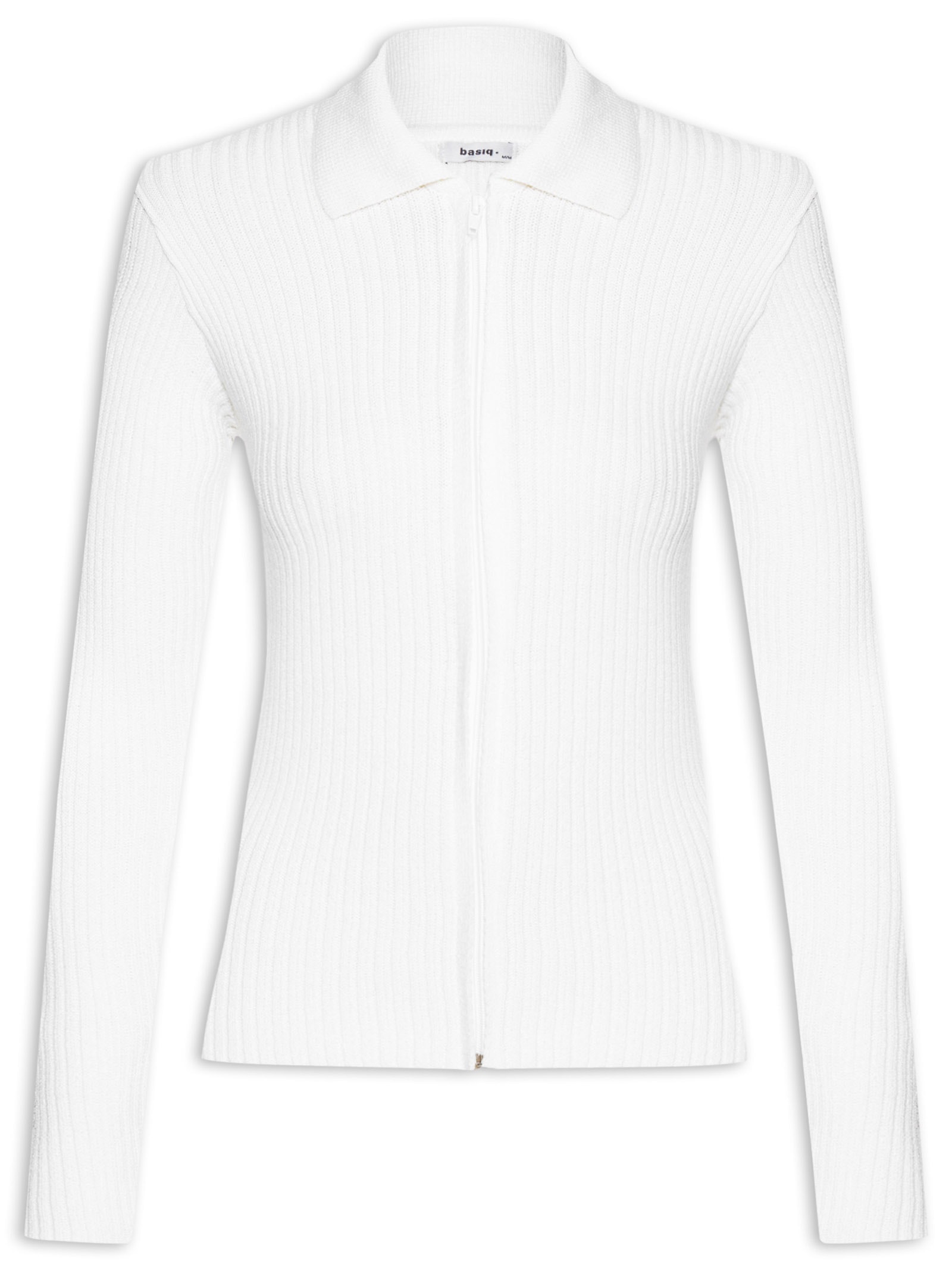 Blusa Feminina Tricot Zíper Gola Esporte - Basiq - Branco