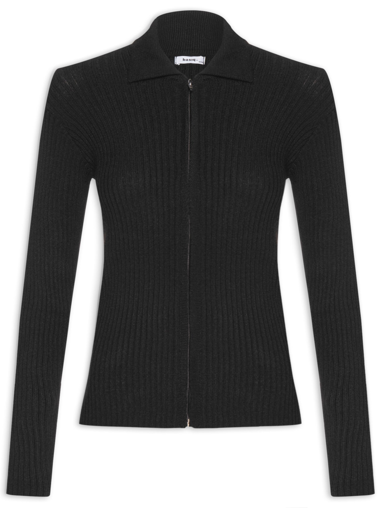 Blusa Feminina Tricot Zíper Gola Esporte - Preto