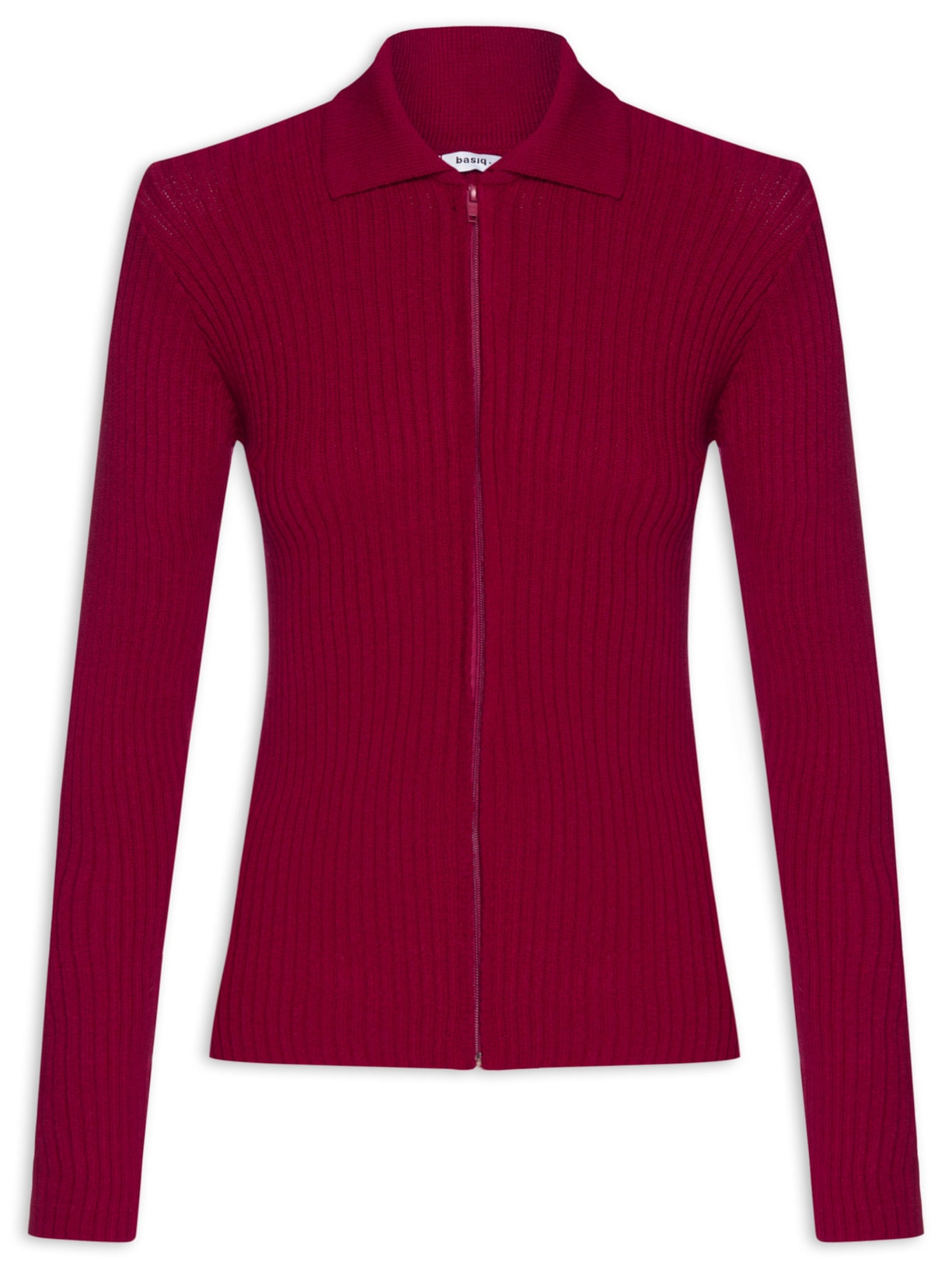 Blusa Feminina Tricot Zíper Gola Esporte - Vermelho