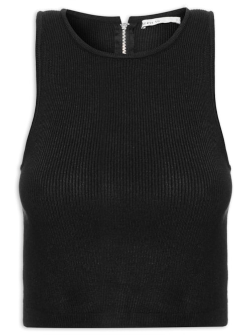 Blusa Feminina Tricot Zíper - Preto