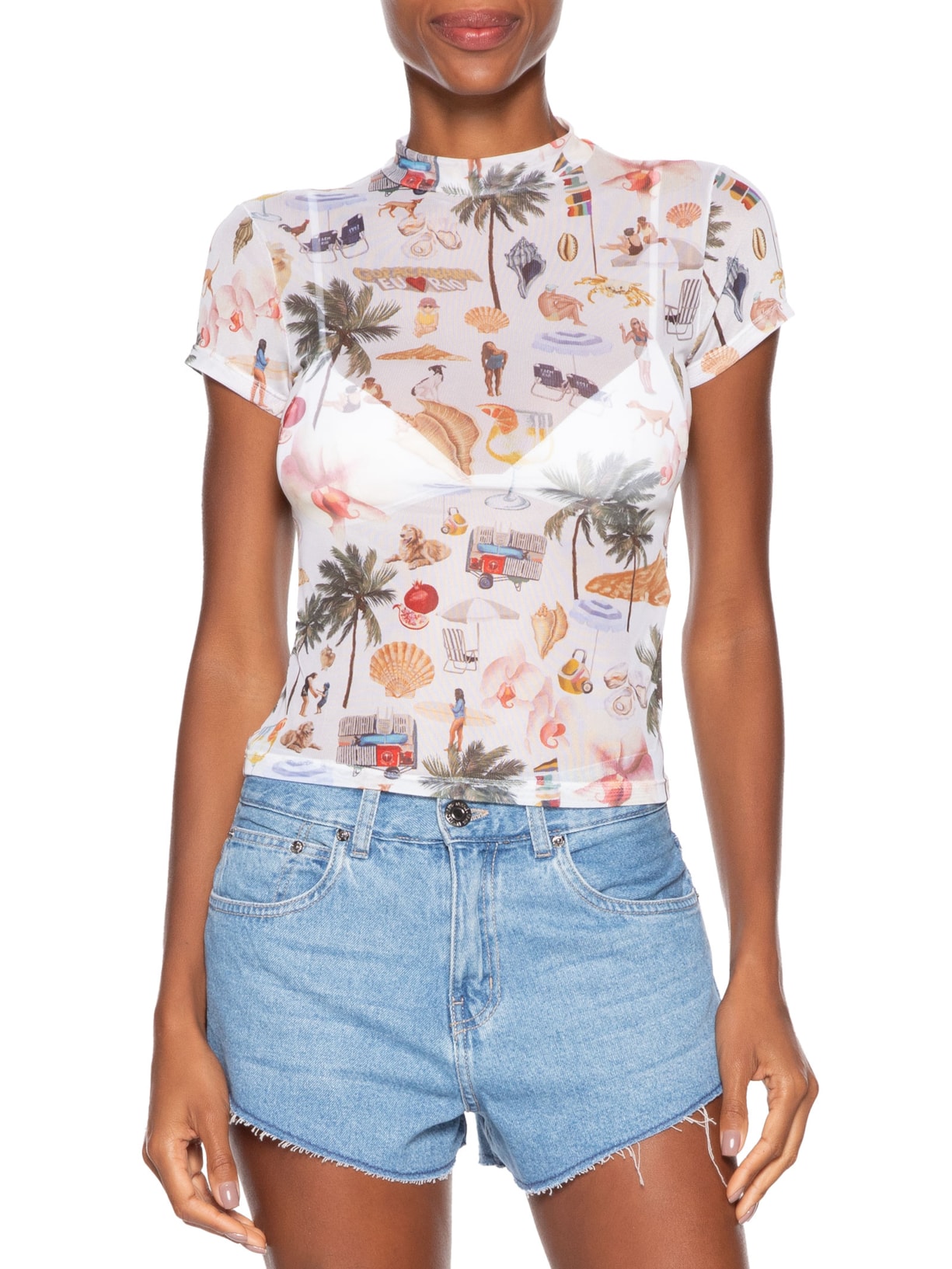 Blusa Feminina Tule Colagem Carioca Branco Farm Praia
