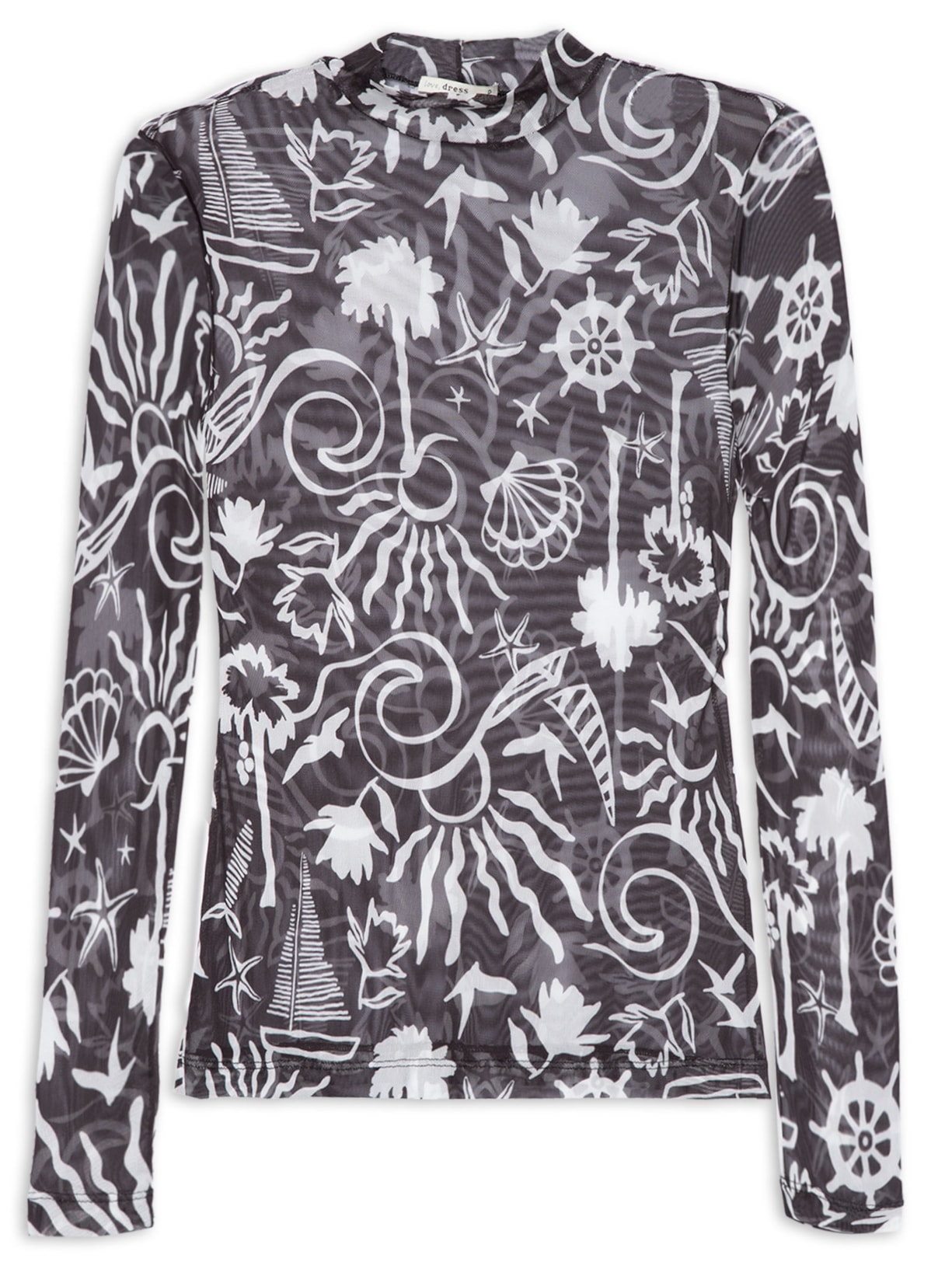 Blusa Feminina Tule Estampa Jangada - Preto