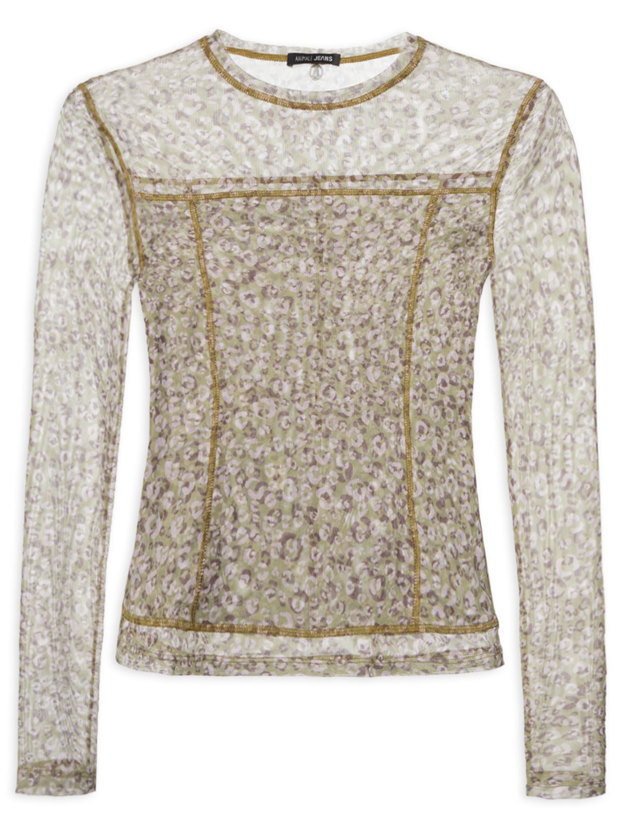 Blusa Feminina Tule Estampa Onça Duo Oasis e Mink Verde Animale Jeans