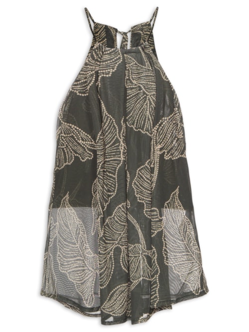 Blusa Feminina Tule Estampa Ramos - Verde