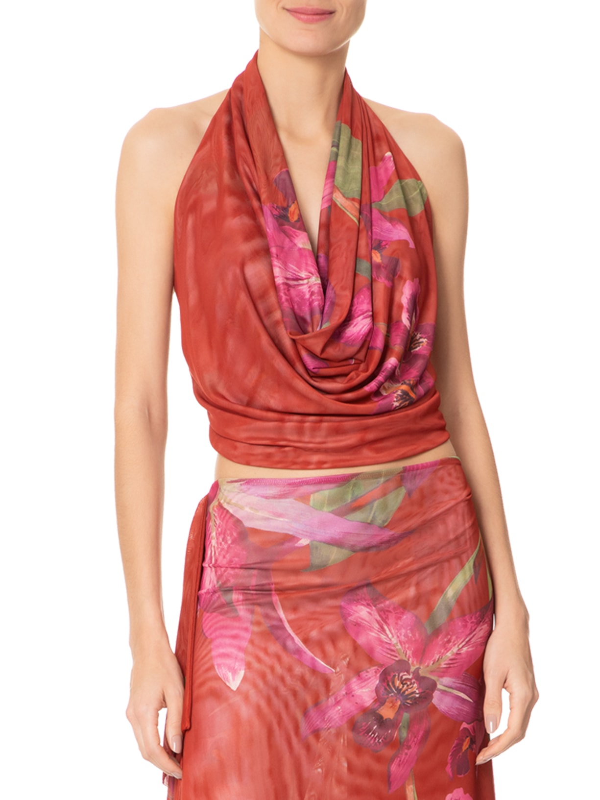 Blusa Feminina Tule Floral Orquídea Vermelho Farm