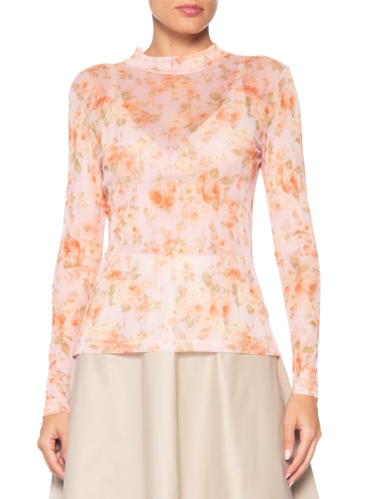 Blusa Feminina Tule Frésia Rosa Carol Bassi