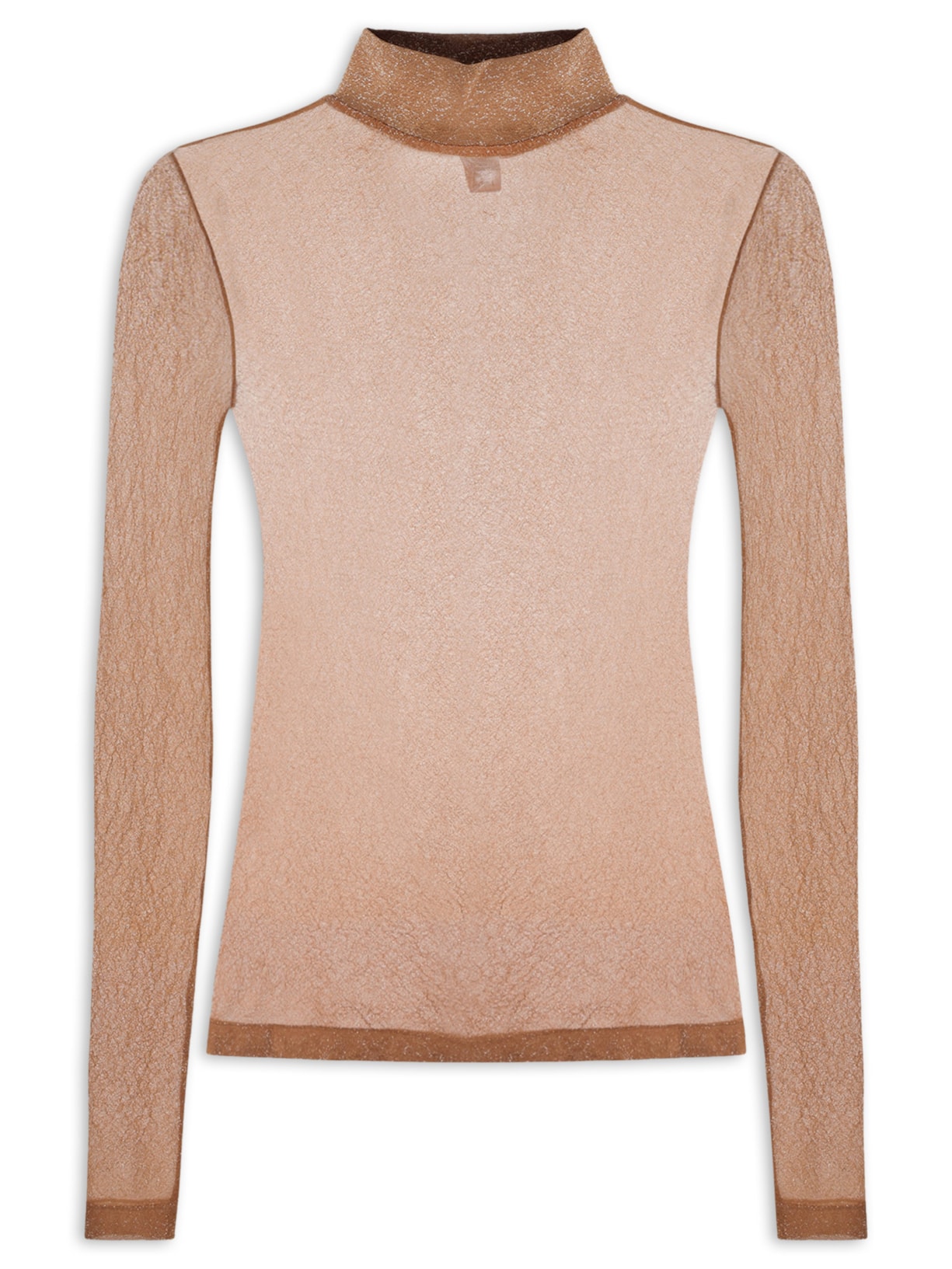 Blusa Feminina Tule Gola Alta Lurex Biscoito - Marrom