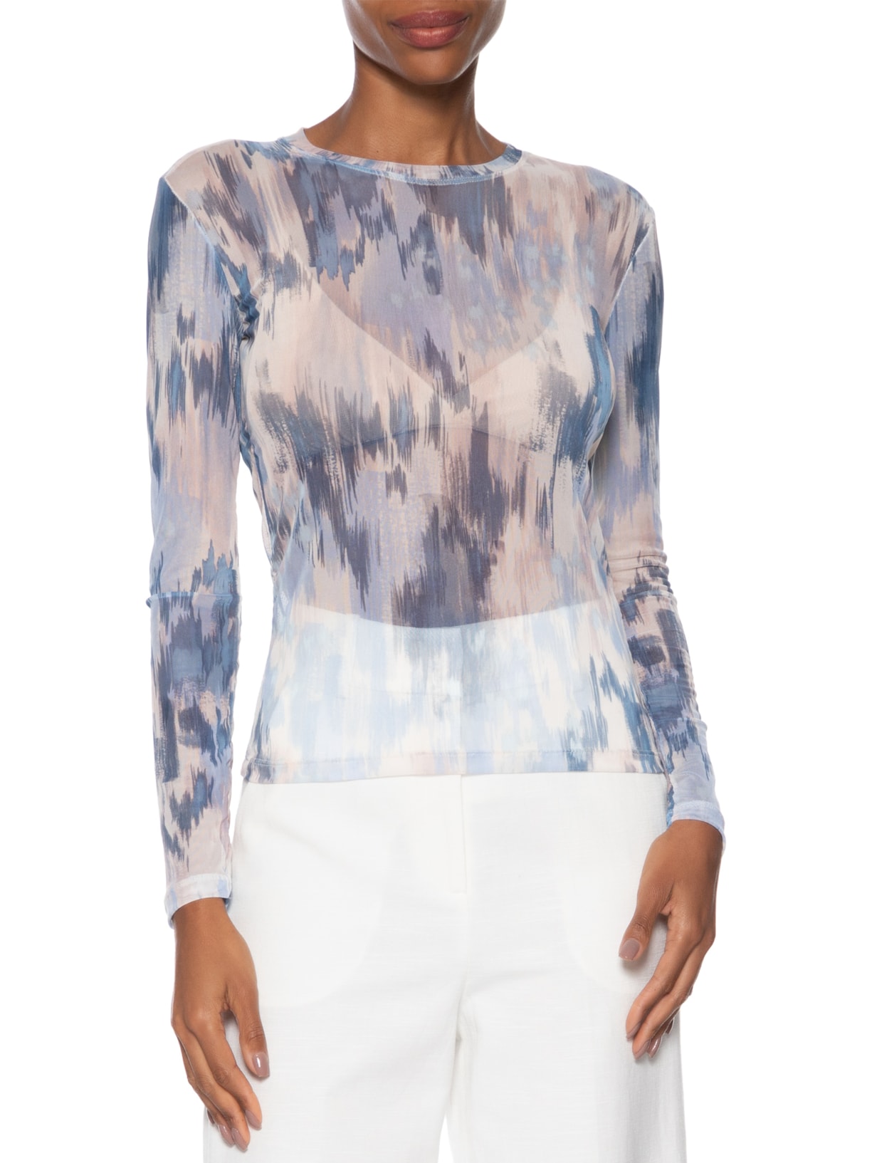 Blusa Feminina Tule Joana Camuflagem Azul Le Lis