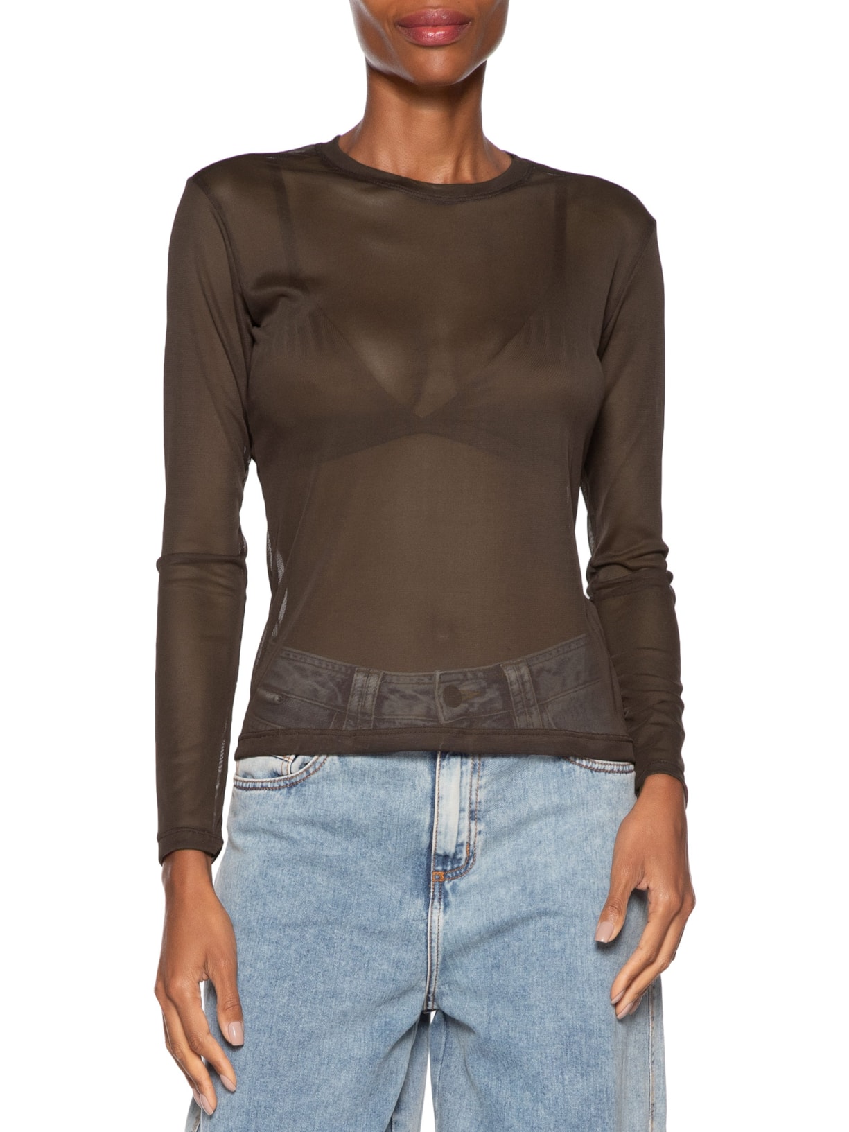 Blusa Feminina Tule Joana II Marrom Le Lis