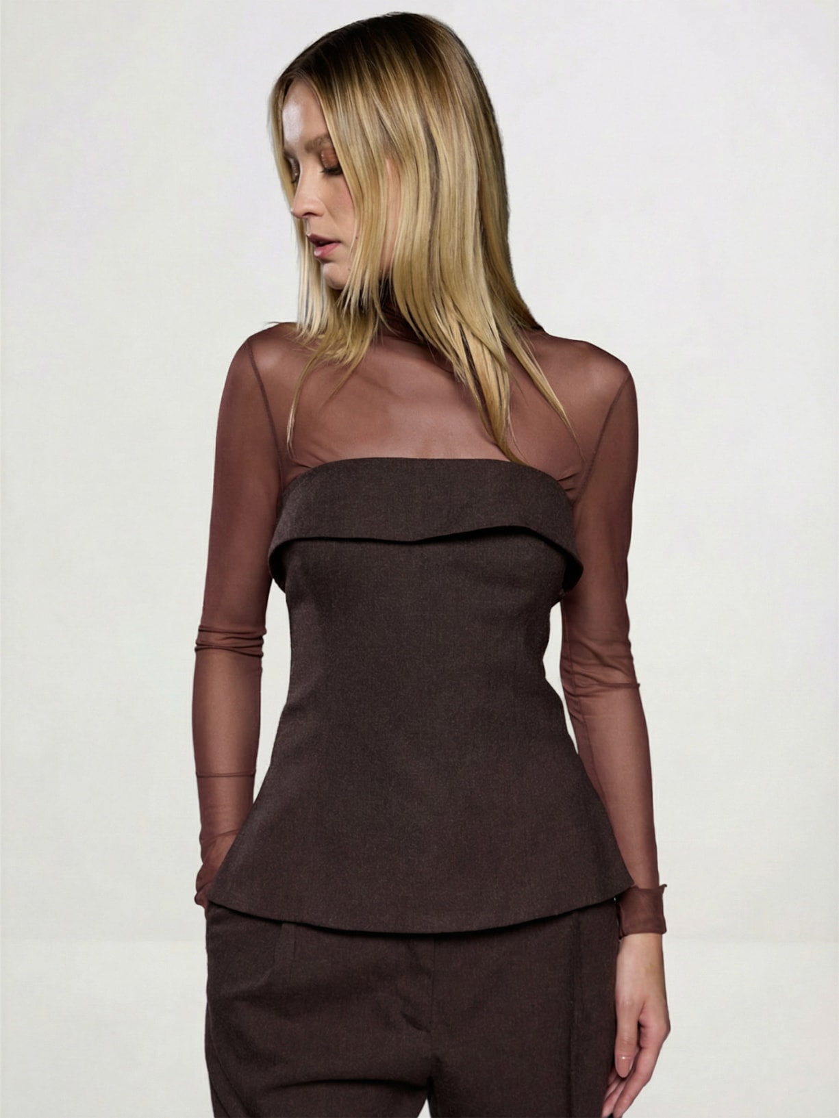 Blusa Feminina Tule Lenore I26 Marrom Mixed