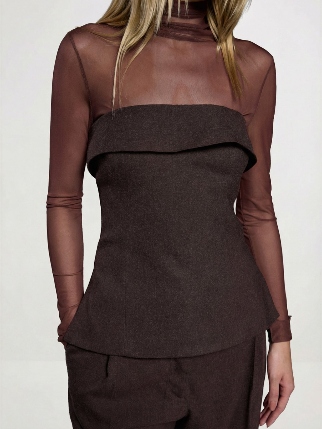 Blusa Feminina Tule Lenore I26 Marrom Mixed