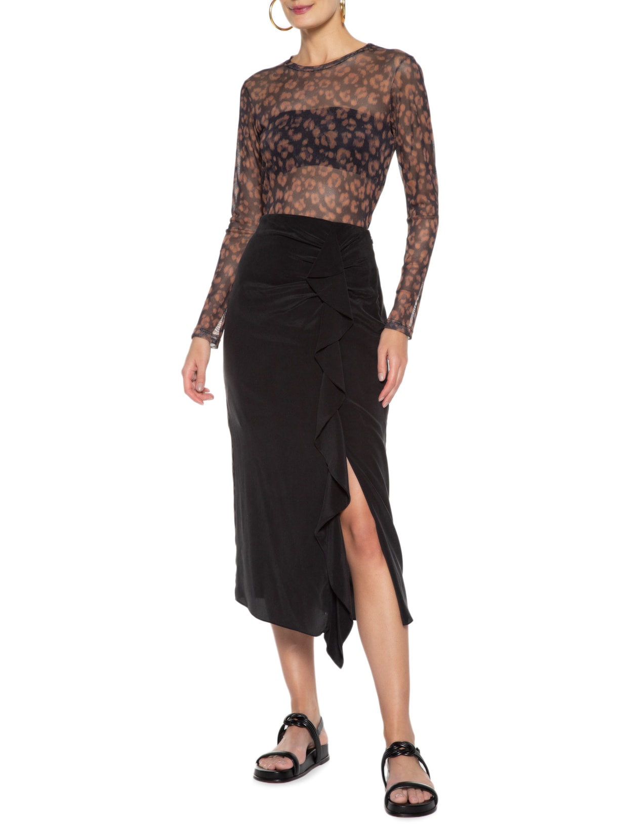 Blusa Feminina Tule Leopard Animal Print Le Lis