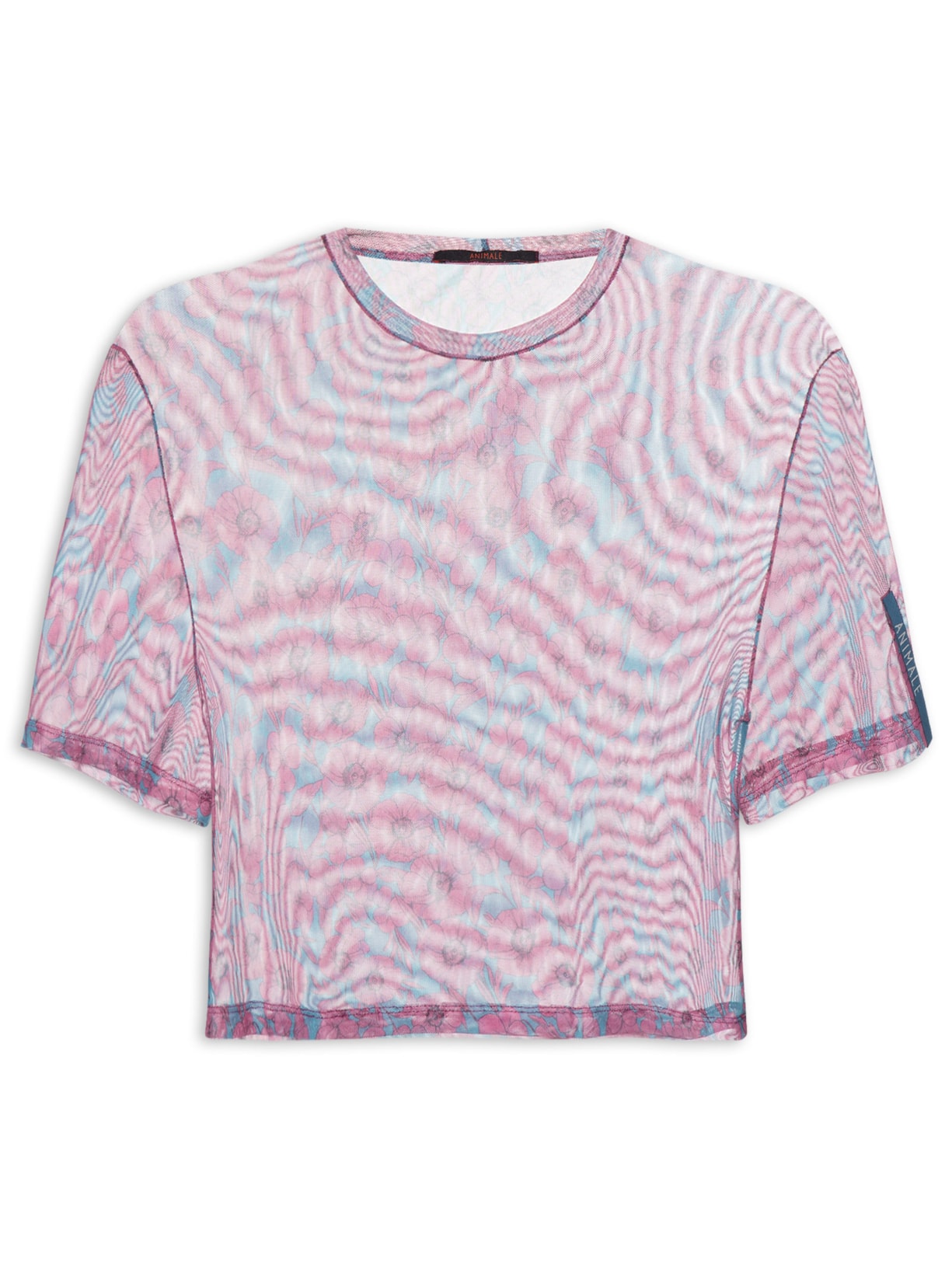Blusa Feminina Tule Manga Curta Floral Roxo Animale
