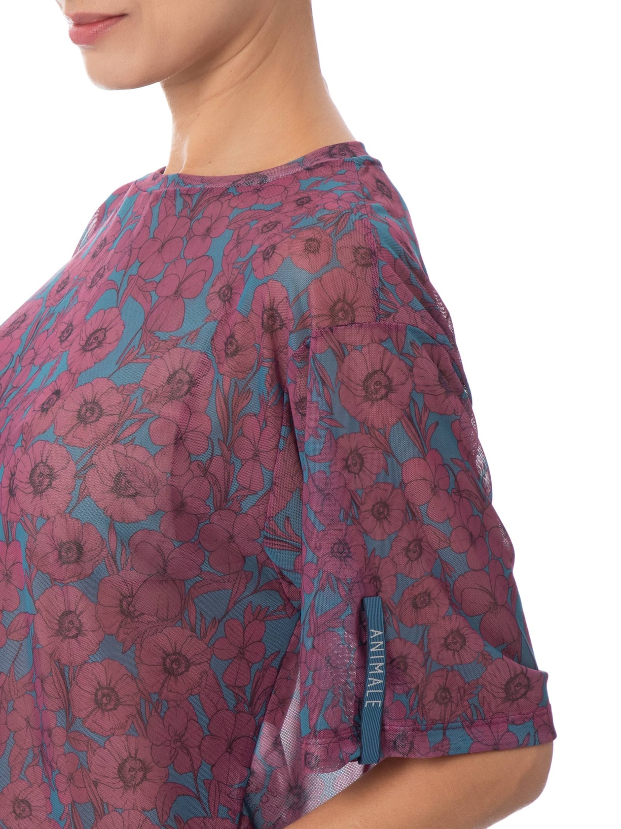 Blusa Feminina Tule Manga Curta Floral Roxo Animale