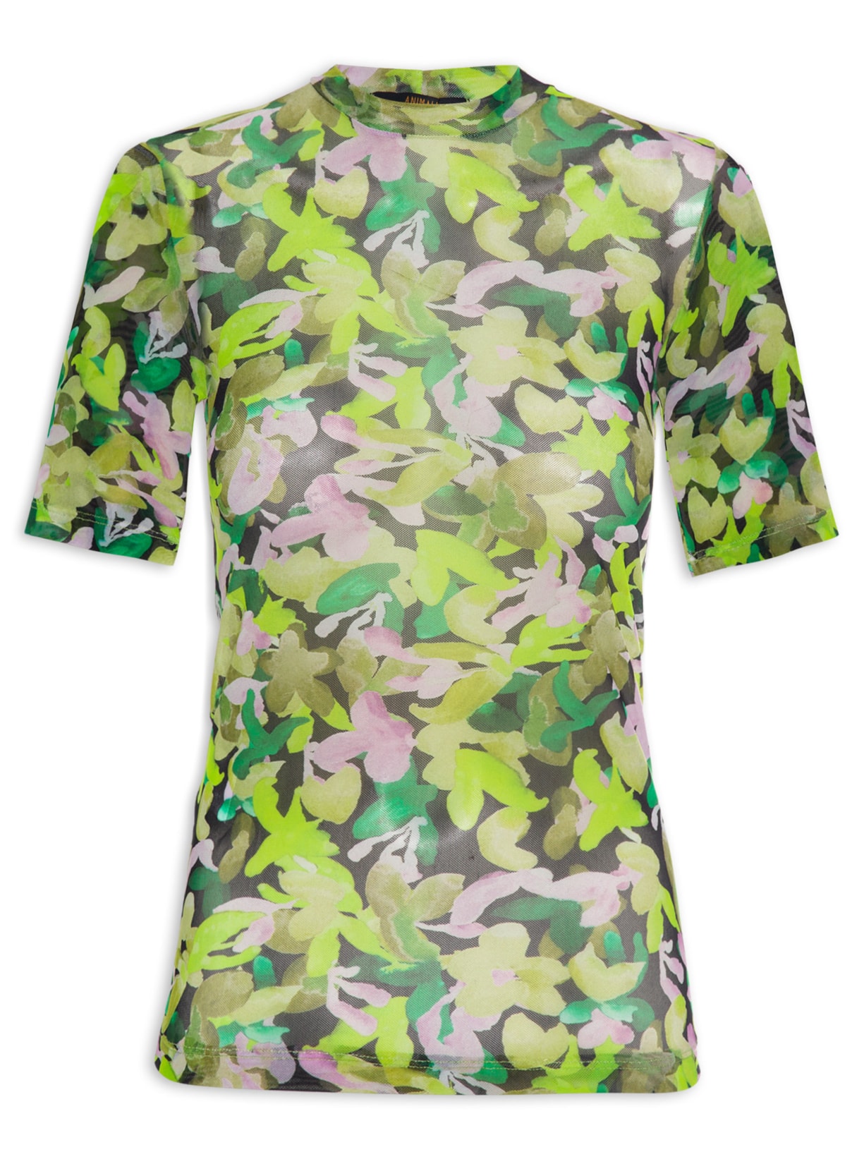 Blusa Feminina Tule Manga Curta Floral - Verde