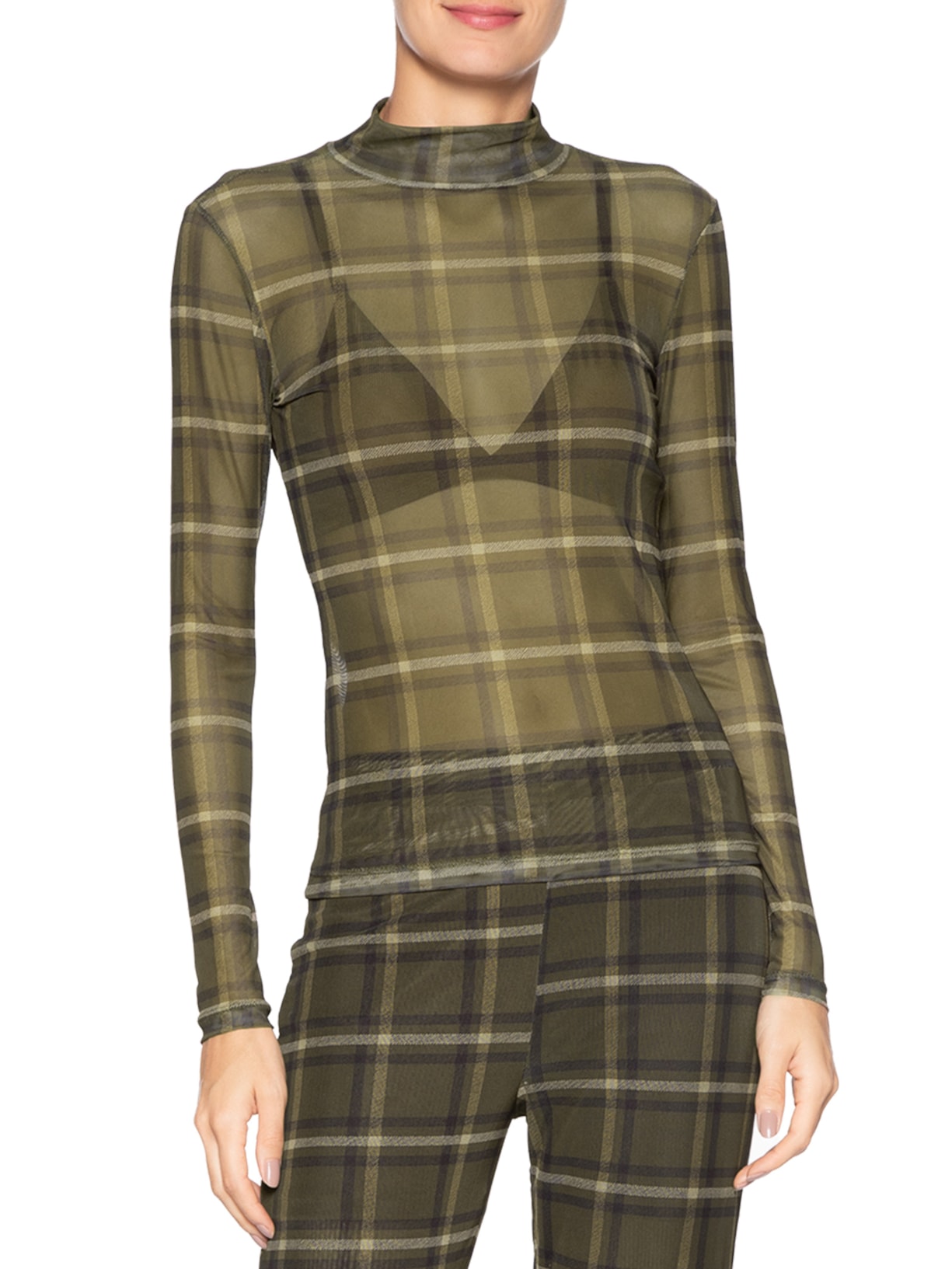 Blusa Feminina Tule Manga Longa Xadrez Verde Animale Jeans