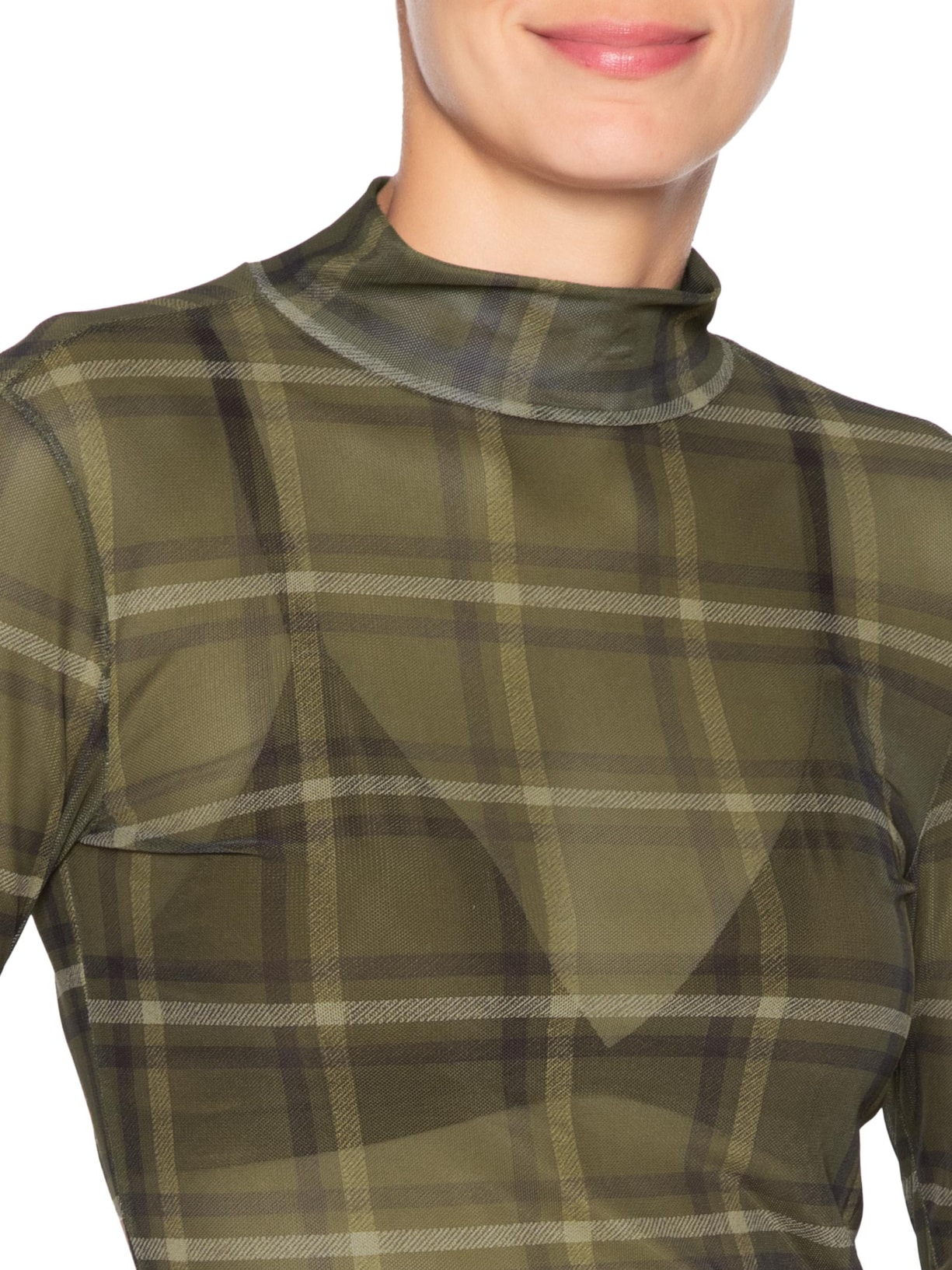 Blusa Feminina Tule Manga Longa Xadrez Verde Animale Jeans