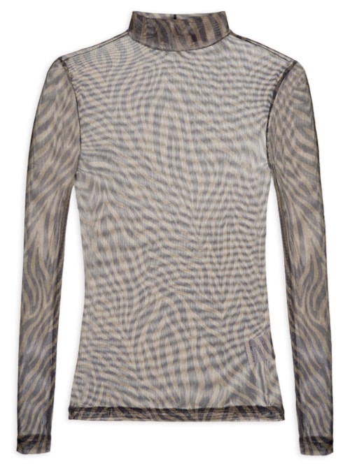 Blusa Feminina Tule Manga Longa Zebra - Marrom
