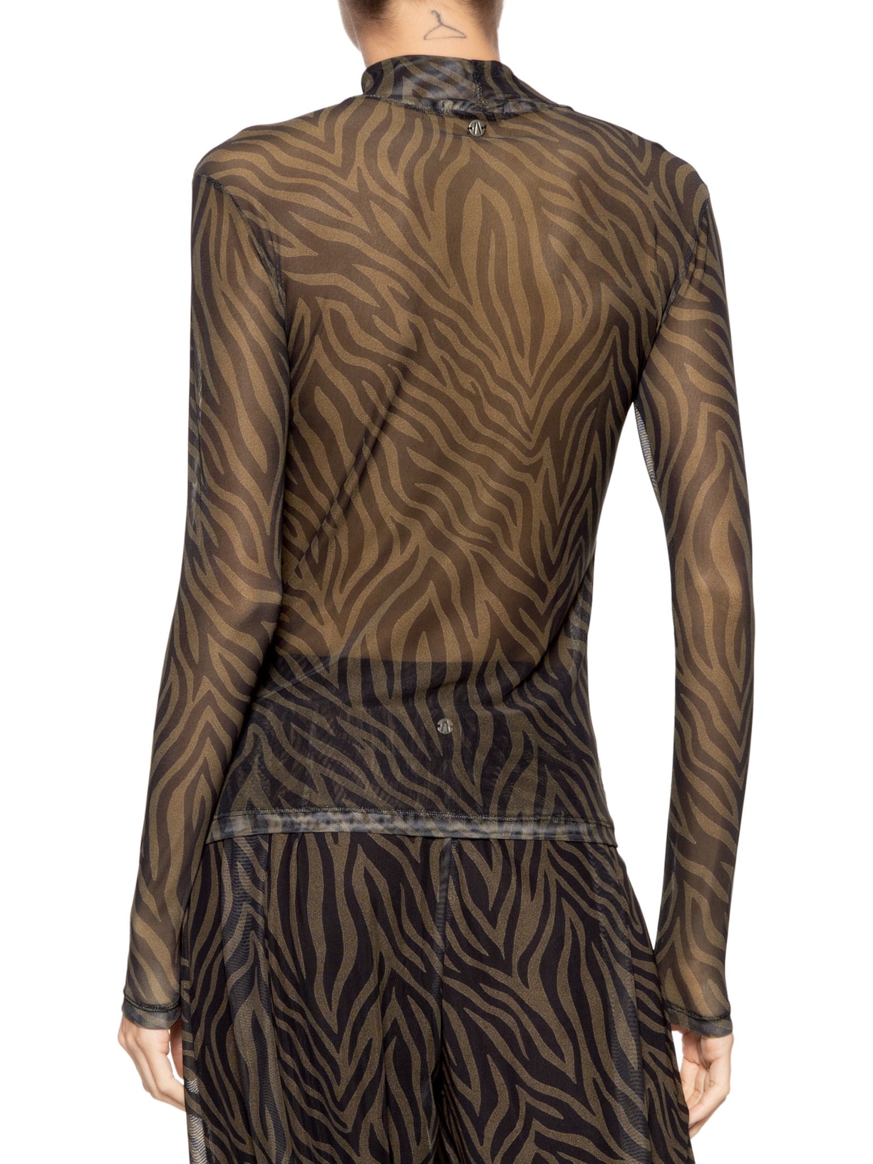 Blusa Feminina Tule Manga Longa Zebra Marrom Animale Jeans
