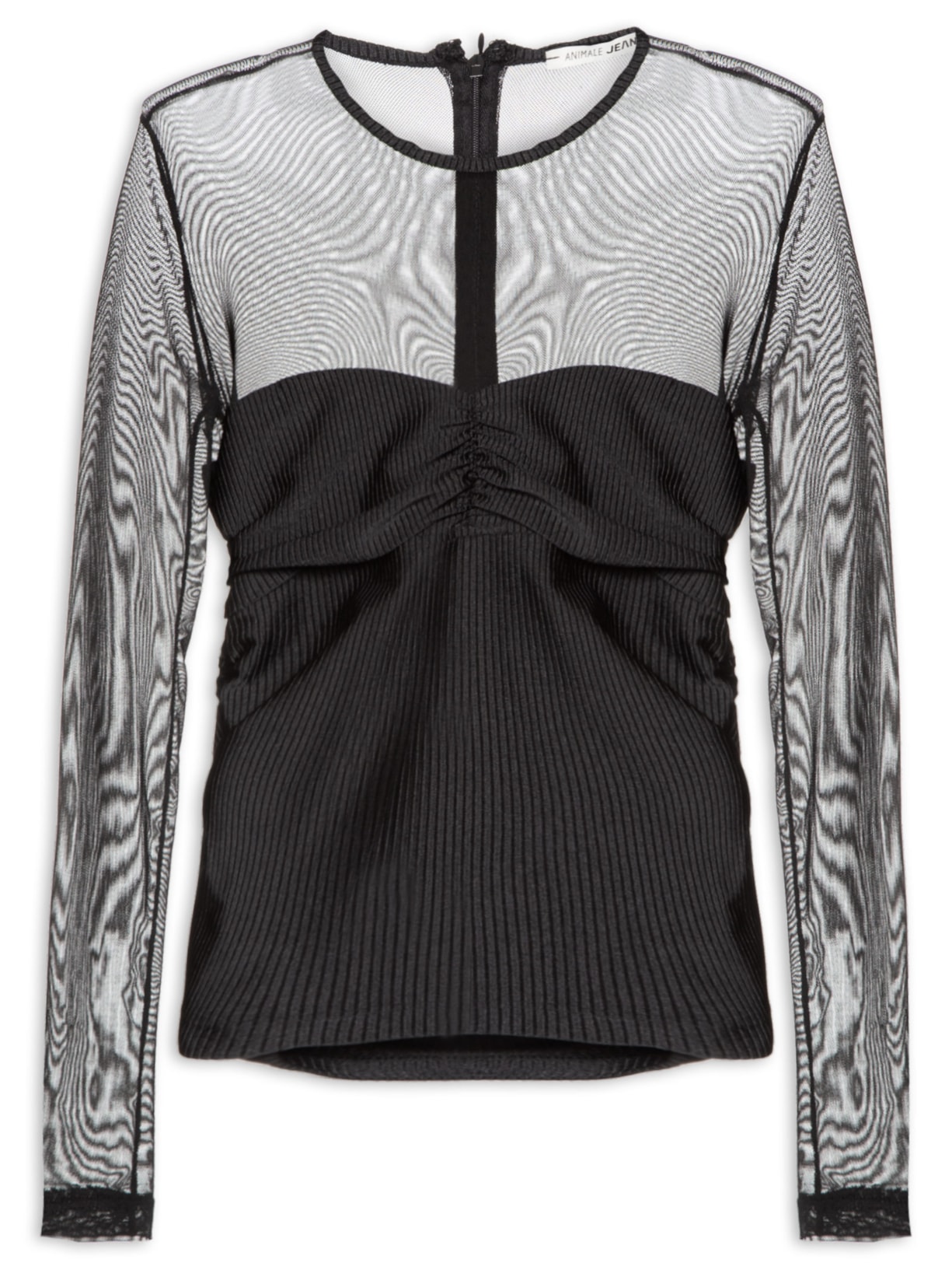 Blusa Feminina Tule Recorte Drapeado - Preto